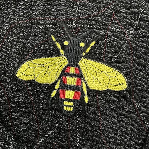 OOAK Upcycled Reworked Black Sequin Patch Eye Bee Franken Hoodie Sweatshirt S/M - Picture 5 of 5